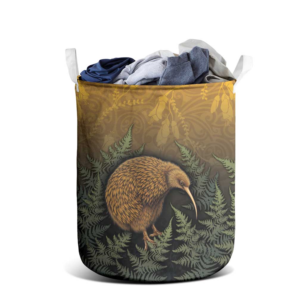 New Zealand Kiwi Bird Laundry Basket Silver Fern Mix Maori Pattern LT05 - Polynesian Pride