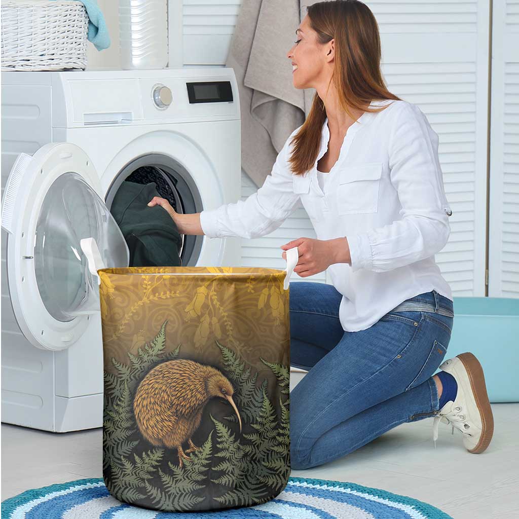 New Zealand Kiwi Bird Laundry Basket Silver Fern Mix Maori Pattern LT05 - Polynesian Pride