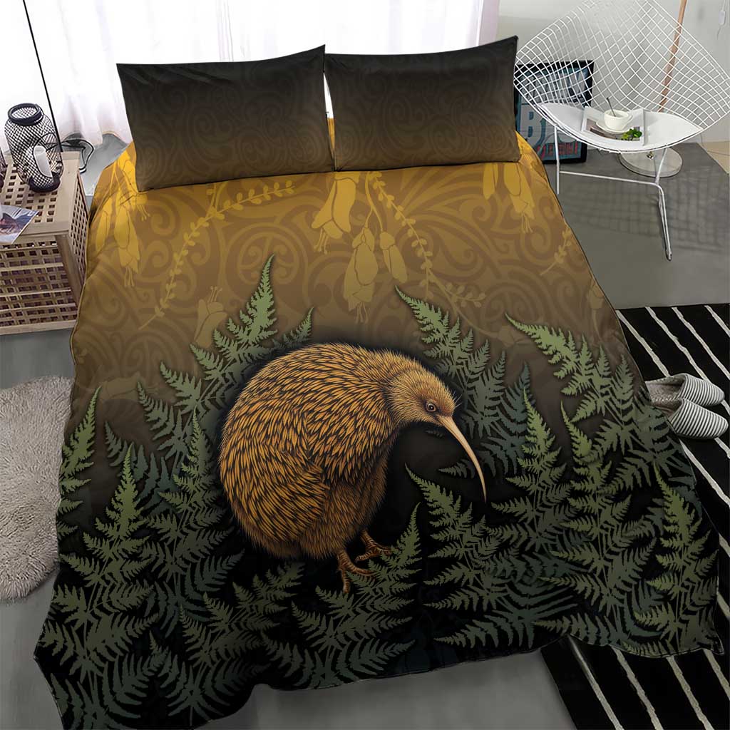 New Zealand Kiwi Bird Bedding Set Silver Fern Mix Maori Pattern LT05 - Polynesian Pride