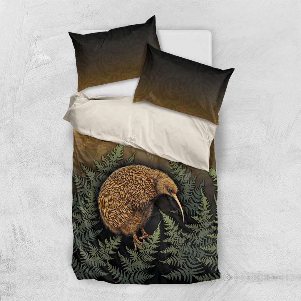New Zealand Kiwi Bird Bedding Set Silver Fern Mix Maori Pattern LT05 US Twin 172cm x 218cm Brown - Polynesian Pride