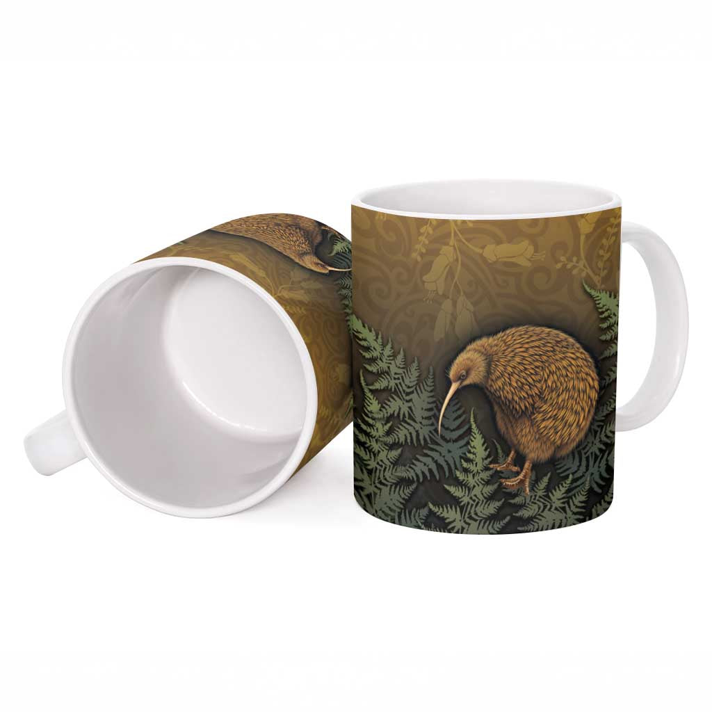 New Zealand Kiwi Bird Ceramic Mug Silver Fern Mix Maori Pattern LT05 - Polynesian Pride
