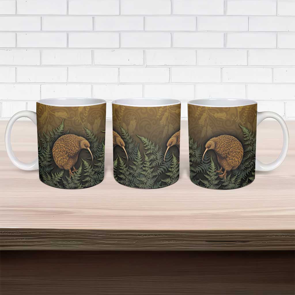 New Zealand Kiwi Bird Ceramic Mug Silver Fern Mix Maori Pattern LT05 - Polynesian Pride