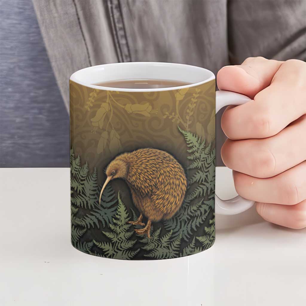 New Zealand Kiwi Bird Ceramic Mug Silver Fern Mix Maori Pattern LT05 - Polynesian Pride