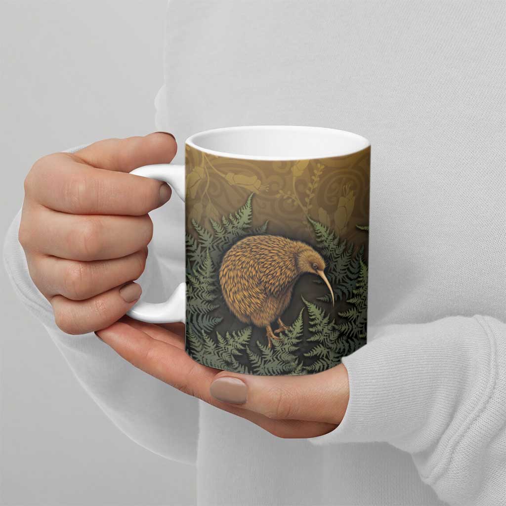 New Zealand Kiwi Bird Ceramic Mug Silver Fern Mix Maori Pattern LT05 - Polynesian Pride