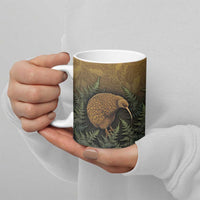 New Zealand Kiwi Bird Ceramic Mug Silver Fern Mix Maori Pattern LT05 - Polynesian Pride