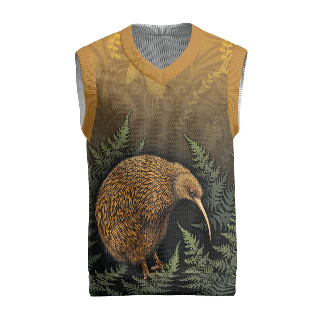 New Zealand Kiwi Bird Christmas Knitted V-Neck Vest Silver Fern Mix Maori Pattern LT05 Brown - Polynesian Pride