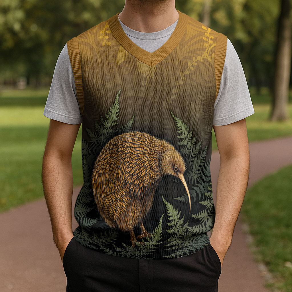 New Zealand Kiwi Bird Christmas Knitted V-Neck Vest Silver Fern Mix Maori Pattern LT05 - Polynesian Pride