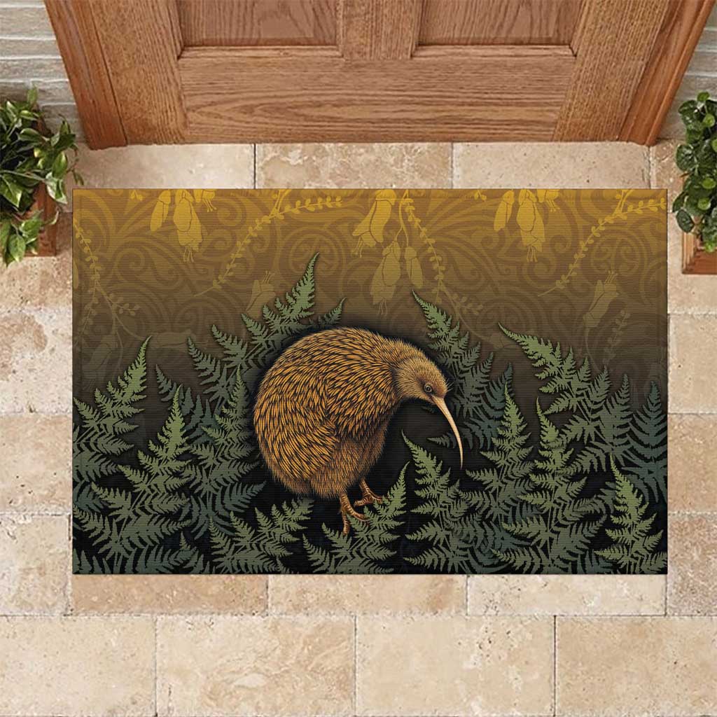 New Zealand Kiwi Bird Rubber Doormat Silver Fern Mix Maori Pattern LT05 Brown - Polynesian Pride