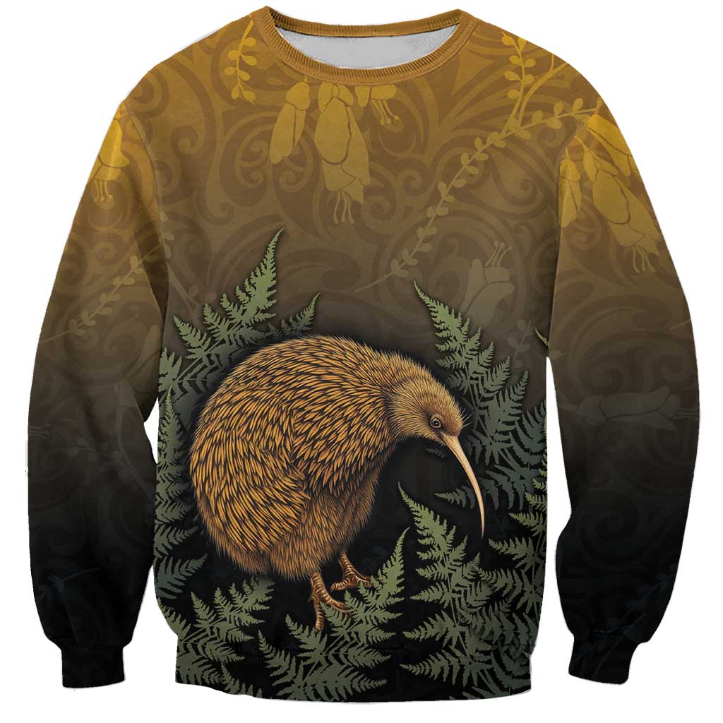 New Zealand Kiwi Bird Sweatshirt Silver Fern Mix Maori Pattern LT05 Unisex Brown - Polynesian Pride