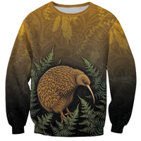 New Zealand Kiwi Bird Sweatshirt Silver Fern Mix Maori Pattern LT05 Unisex Brown - Polynesian Pride