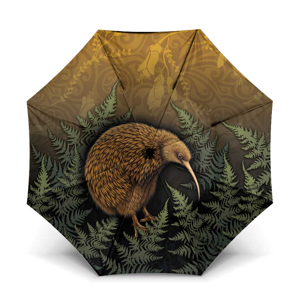 New Zealand Kiwi Bird Umbrella Silver Fern Mix Maori Pattern LT05 One Size Folded 11.42 inch Opened Diameter 37.4 inch Brown - Polynesian Pride
