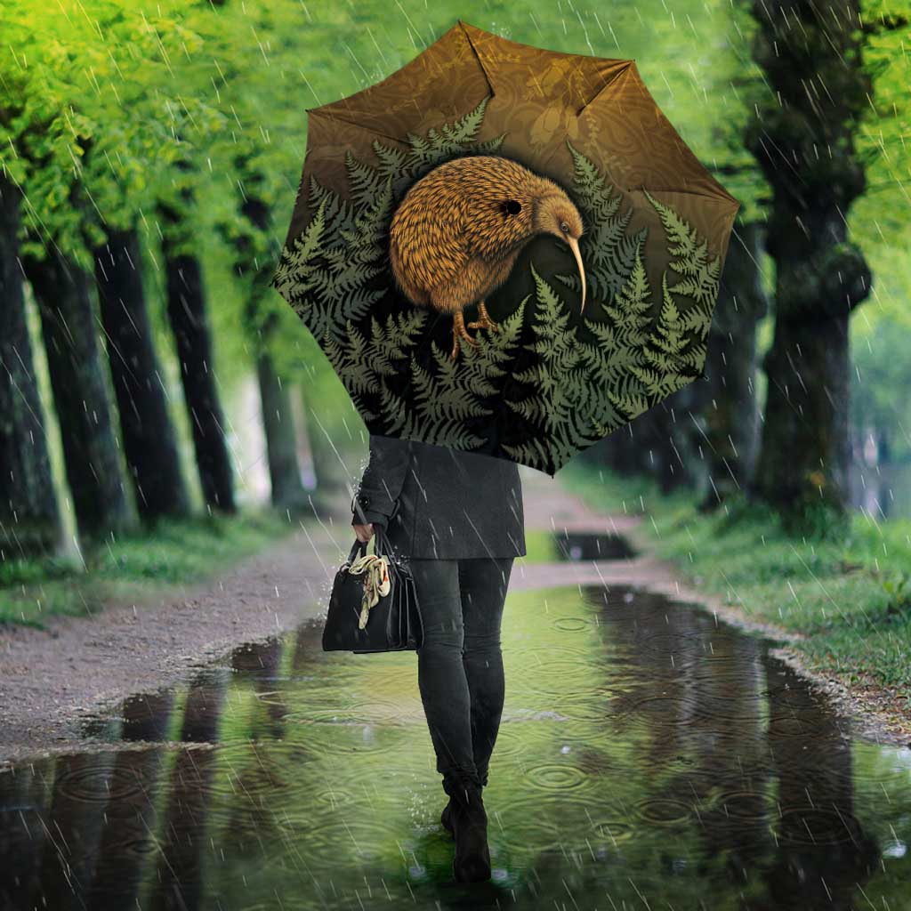 New Zealand Kiwi Bird Umbrella Silver Fern Mix Maori Pattern LT05 - Polynesian Pride