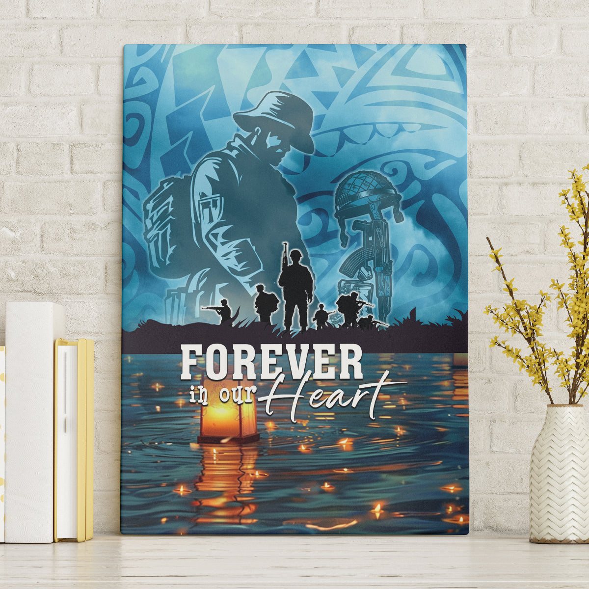 Hawaii Memorial Day Lantern Floating Canvas Wall Art Always In Our Hearts LT05 Without Frame Blue - Polynesian Pride