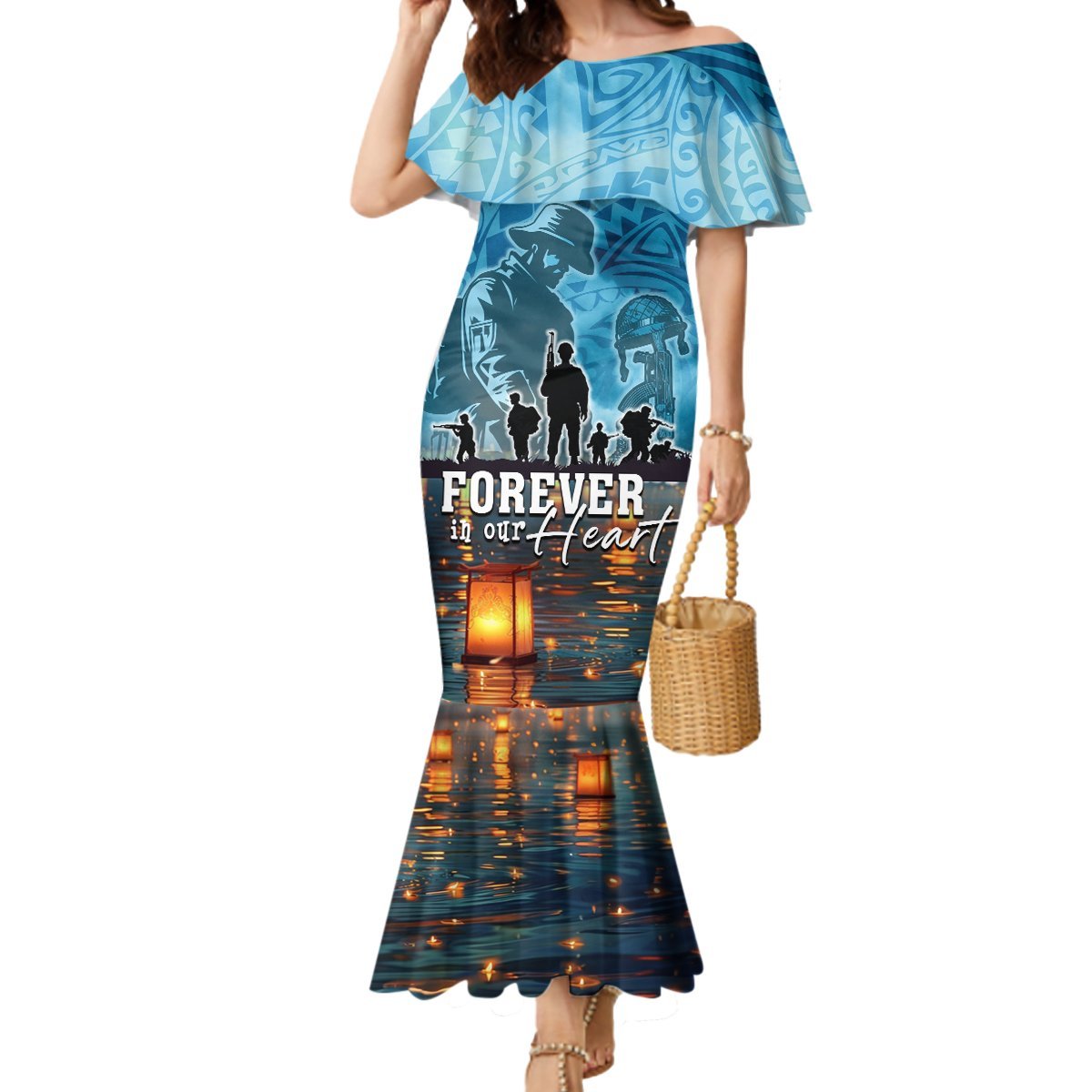 Hawaii Memorial Day Lantern Floating Mermaid Dress Always In Our Hearts LT05 Women Blue - Polynesian Pride