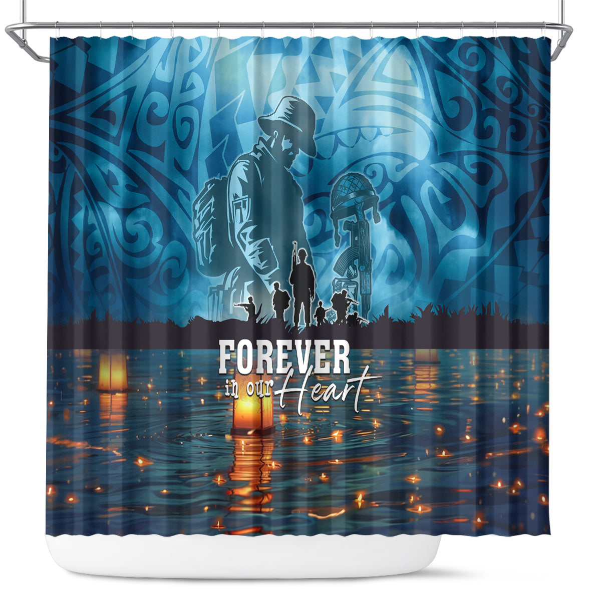 Hawaii Memorial Day Lantern Floating Shower Curtain Always In Our Hearts LT05 Blue - Polynesian Pride
