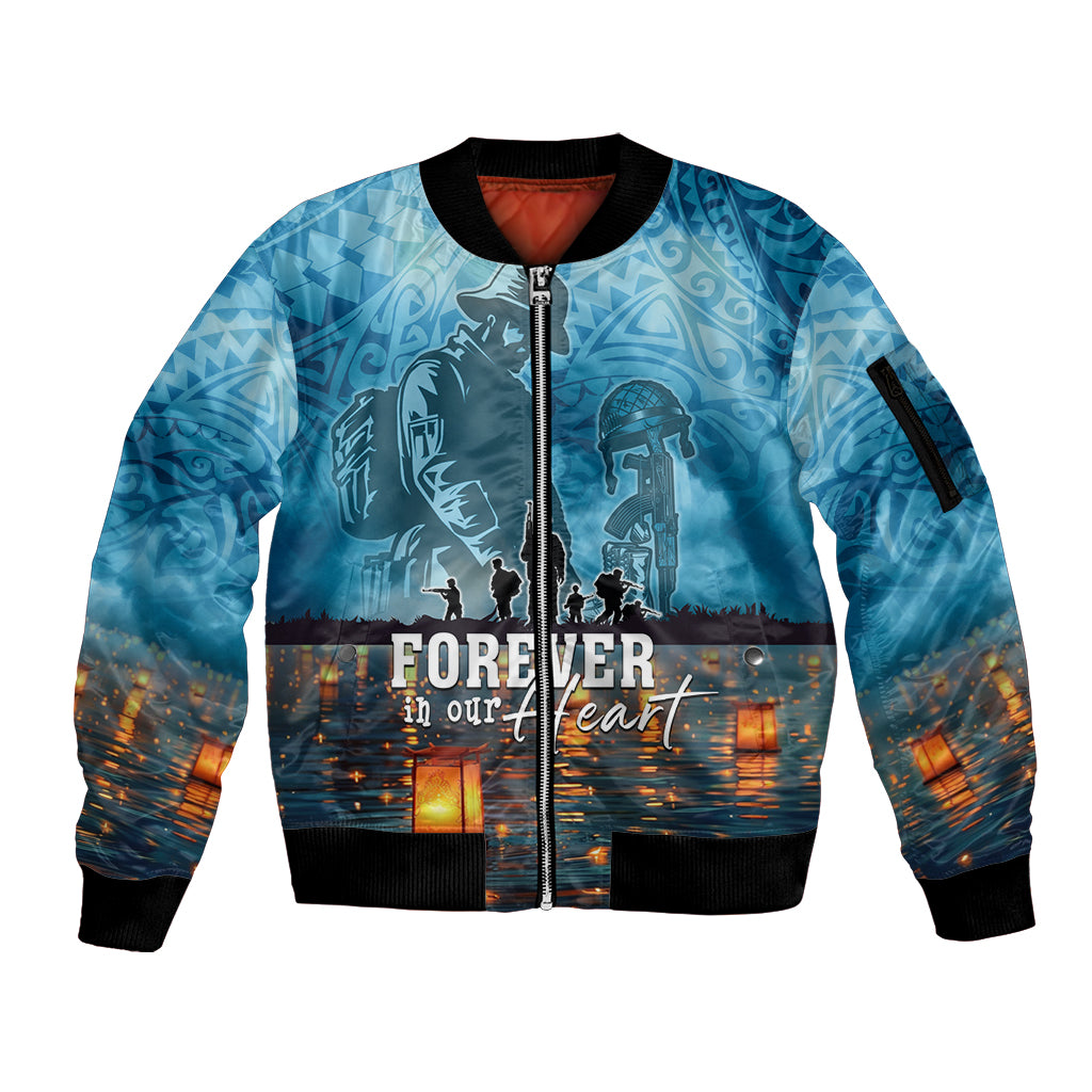 Hawaii Memorial Day Lantern Floating Sleeve Zip Bomber Jacket Always In Our Hearts LT05 Unisex Blue - Polynesian Pride