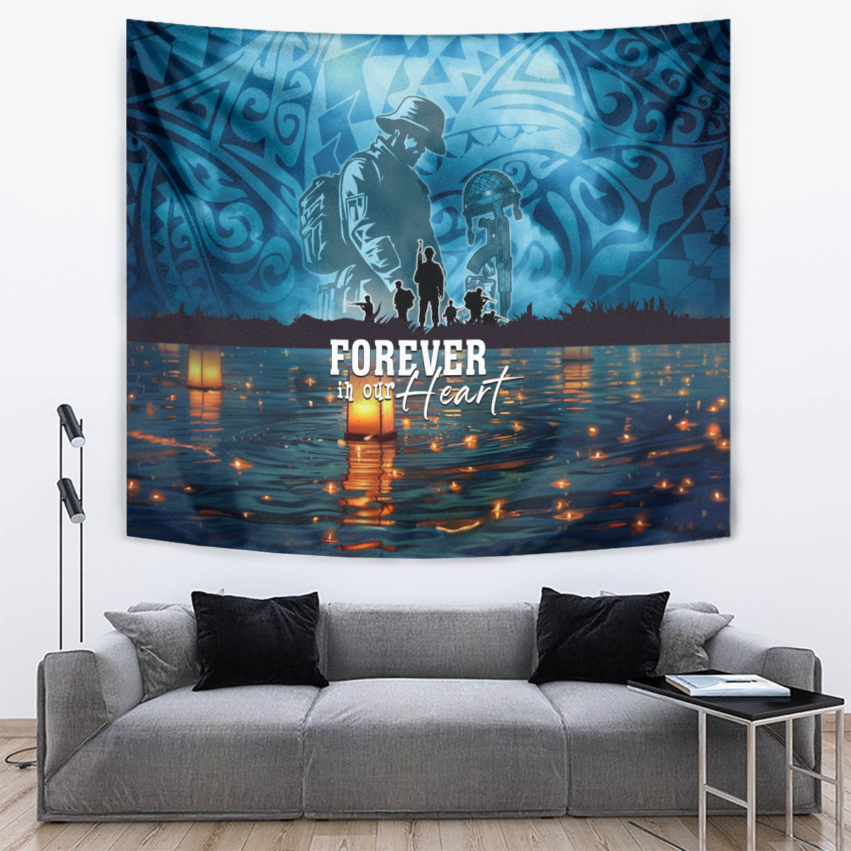 Hawaii Memorial Day Lantern Floating Tapestry Always In Our Hearts LT05 Blue - Polynesian Pride