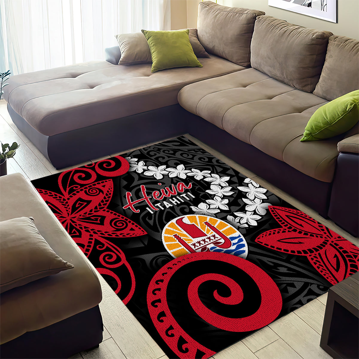 Tahiti Heiva Festival Area Rug Floral Pattern With Coat Of Arms LT05 - Polynesian Pride