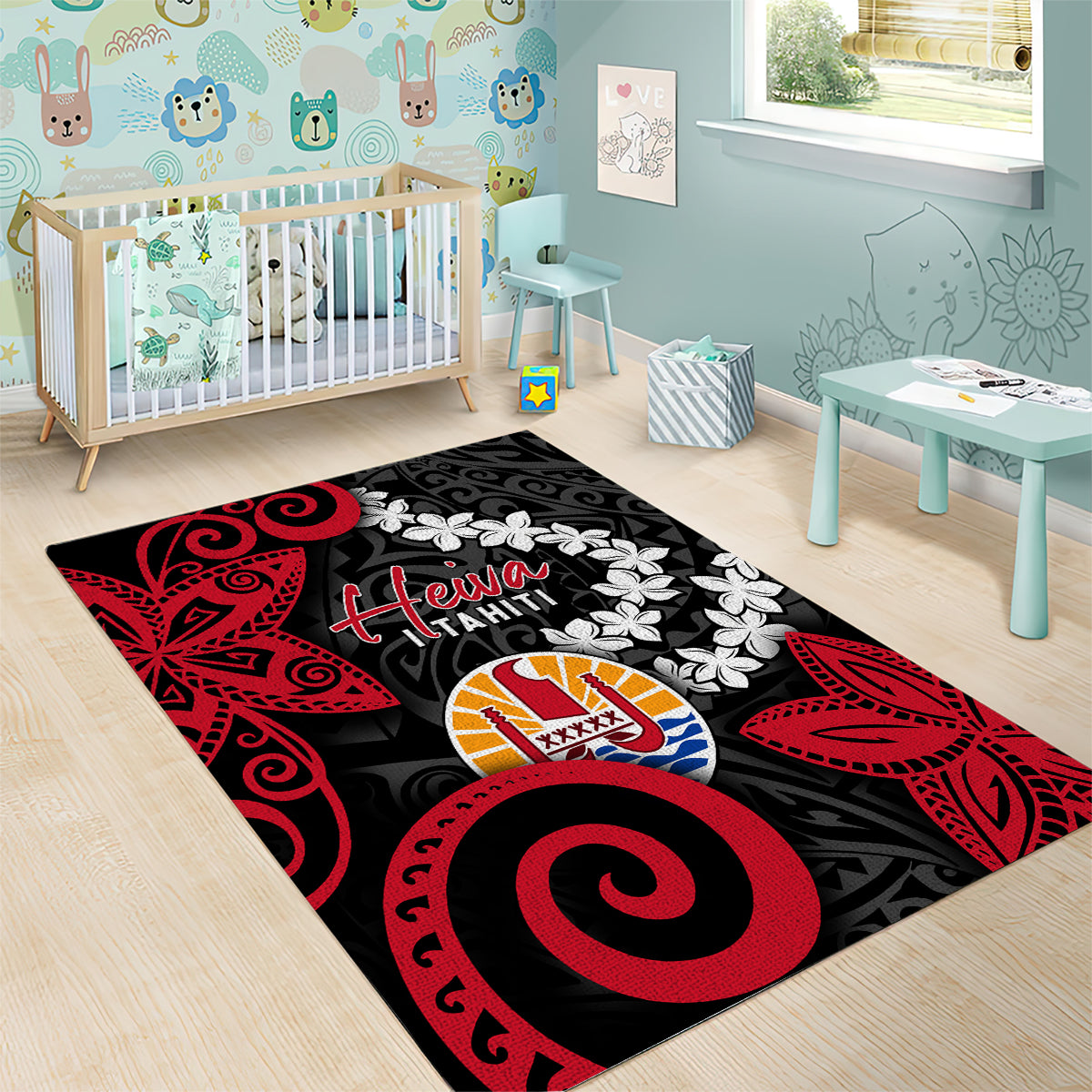 Tahiti Heiva Festival Area Rug Floral Pattern With Coat Of Arms LT05 - Polynesian Pride