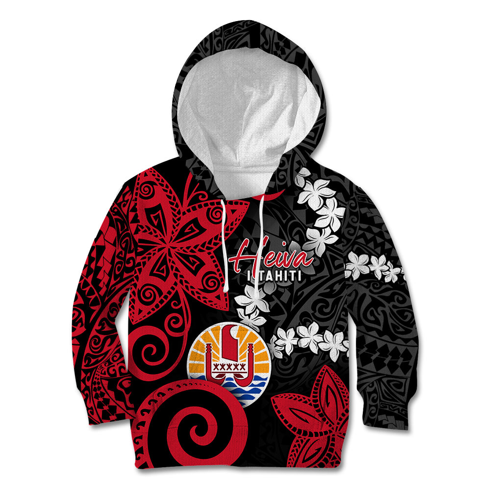 Tahiti Heiva Festival Kid Hoodie Floral Pattern With Coat Of Arms