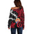 Tahiti Heiva Festival Off Shoulder Sweater Floral Pattern With Coat Of Arms