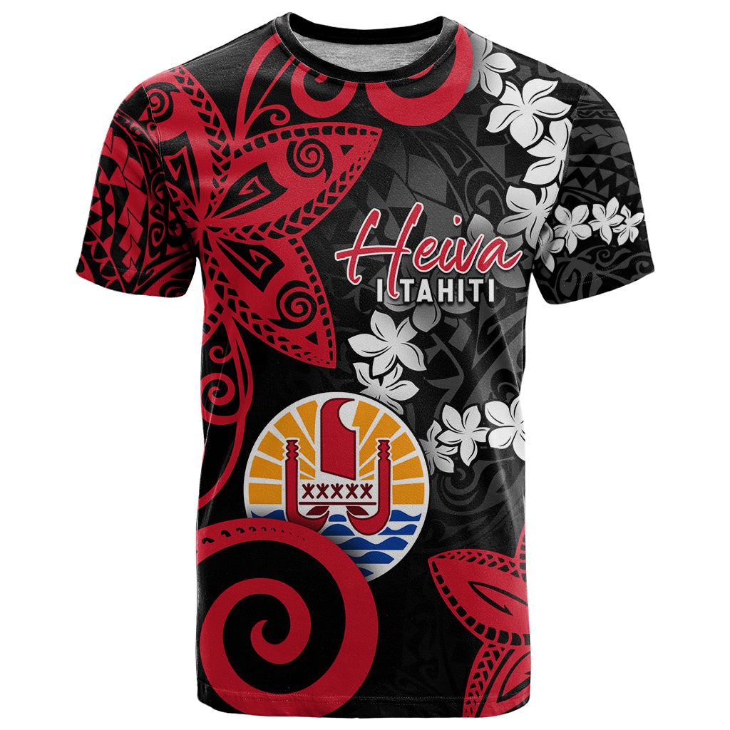 Tahiti Heiva Festival T Shirt Floral Pattern With Coat Of Arms LT05 Black - Polynesian Pride