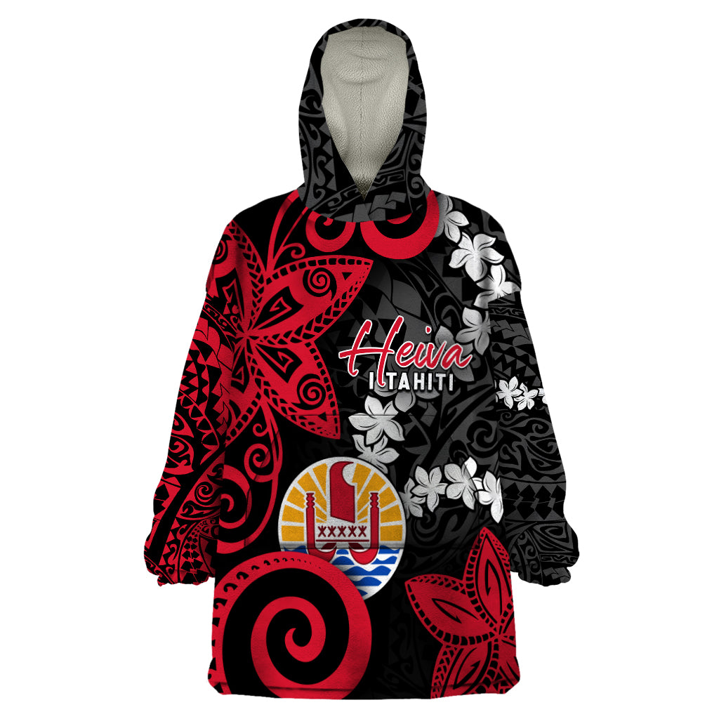 Tahiti Heiva Festival Wearable Blanket Hoodie Floral Pattern With Coat Of Arms