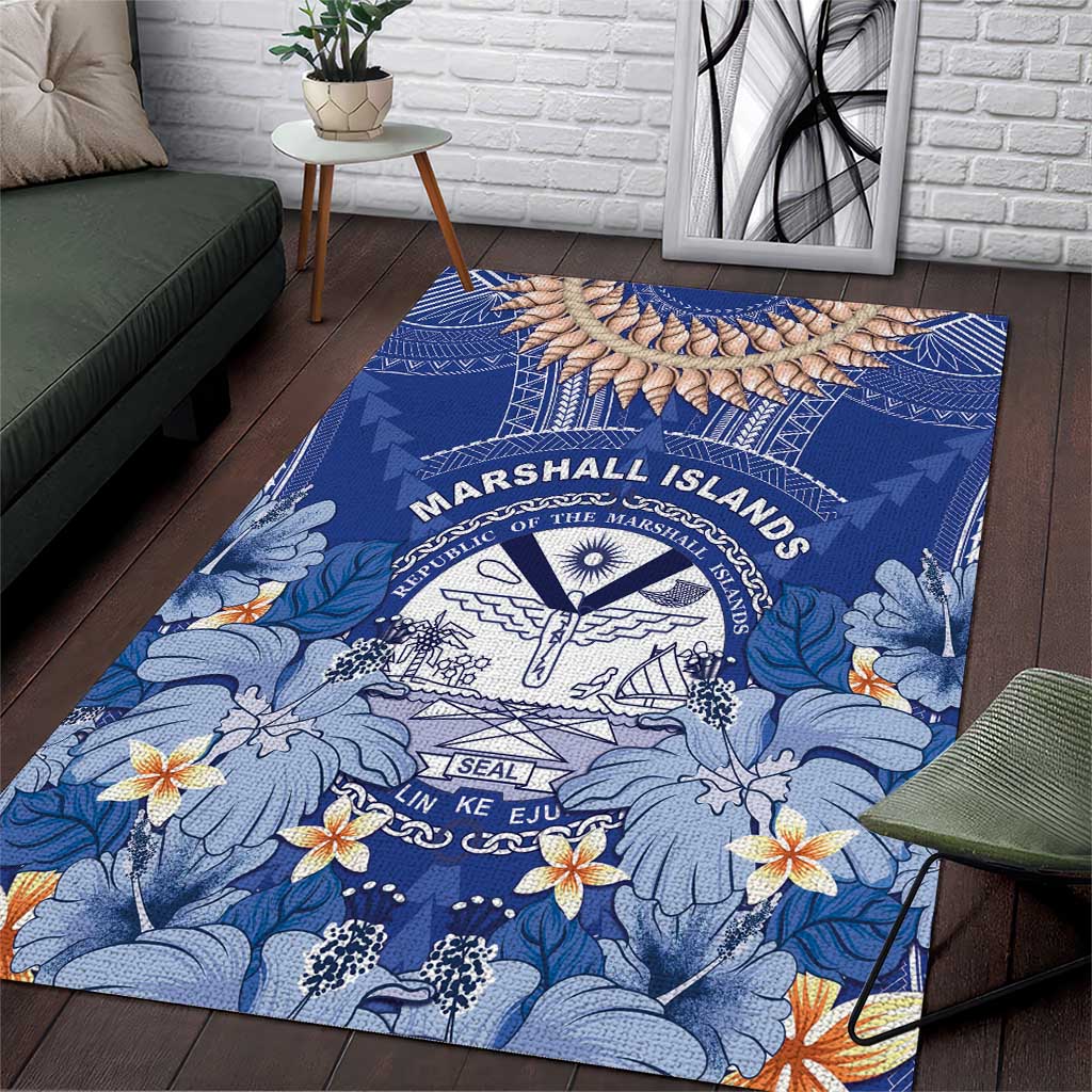 Marshall Islands Jemenei Day Area Rug Polynesian Tribal Tattoo Seashell Necklace LT05 Blue - Polynesian Pride