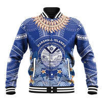 Marshall Islands Jemenei Day Baseball Jacket Polynesian Tribal Tattoo Seashell Necklace LT05 Unisex Blue - Polynesian Pride