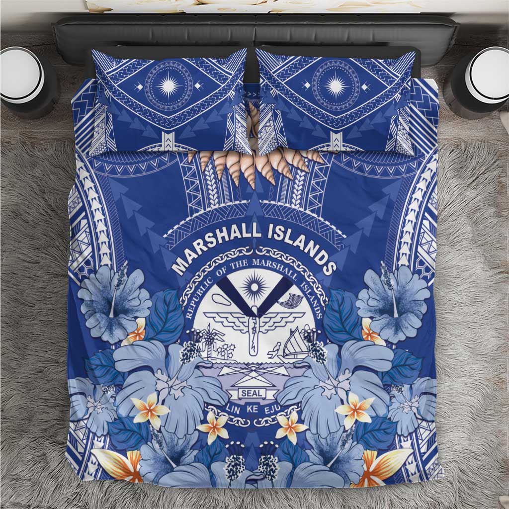 Marshall Islands Jemenei Day Bedding Set Polynesian Tribal Tattoo Seashell Necklace LT05 Blue - Polynesian Pride