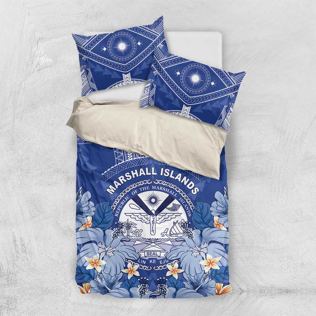 Marshall Islands Jemenei Day Bedding Set Polynesian Tribal Tattoo Seashell Necklace LT05 US Twin 172cm x 218cm Blue - Polynesian Pride