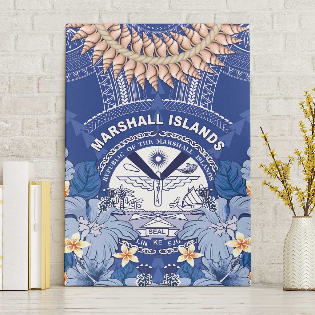 Marshall Islands Jemenei Day Canvas Wall Art Polynesian Tribal Tattoo Seashell Necklace LT05 Without Frame Blue - Polynesian Pride