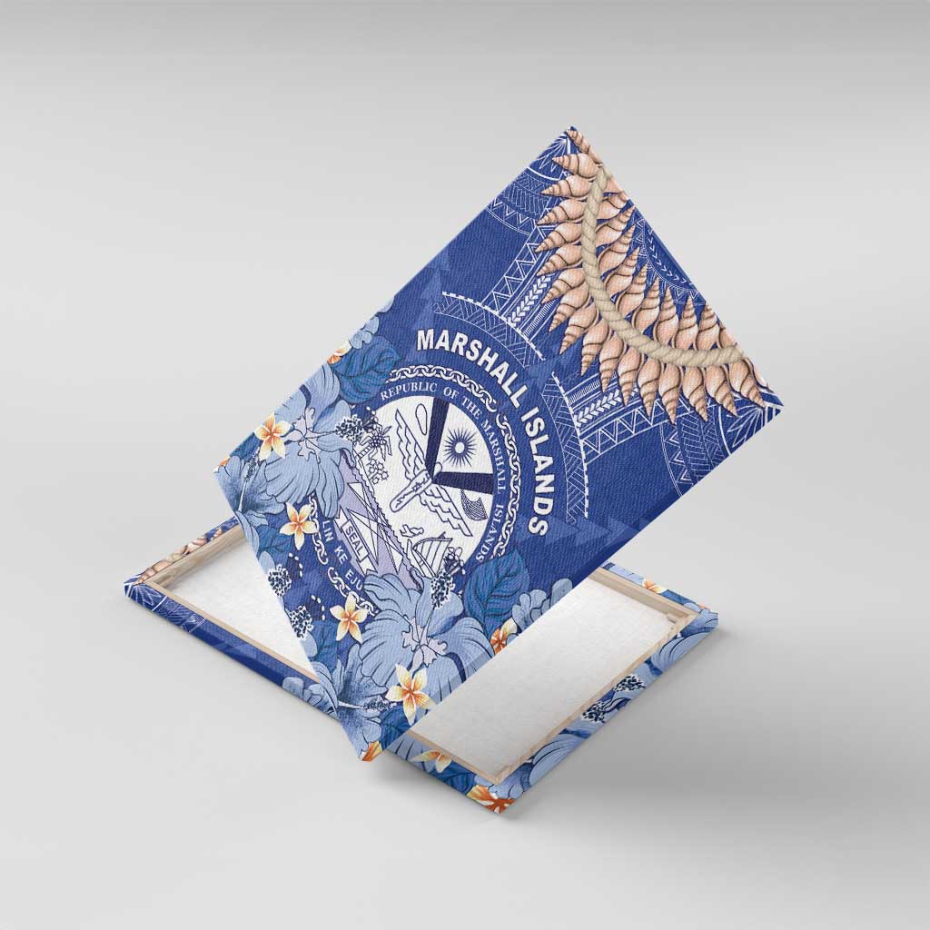 Marshall Islands Jemenei Day Canvas Wall Art Polynesian Tribal Tattoo Seashell Necklace LT05 With Frame Blue - Polynesian Pride