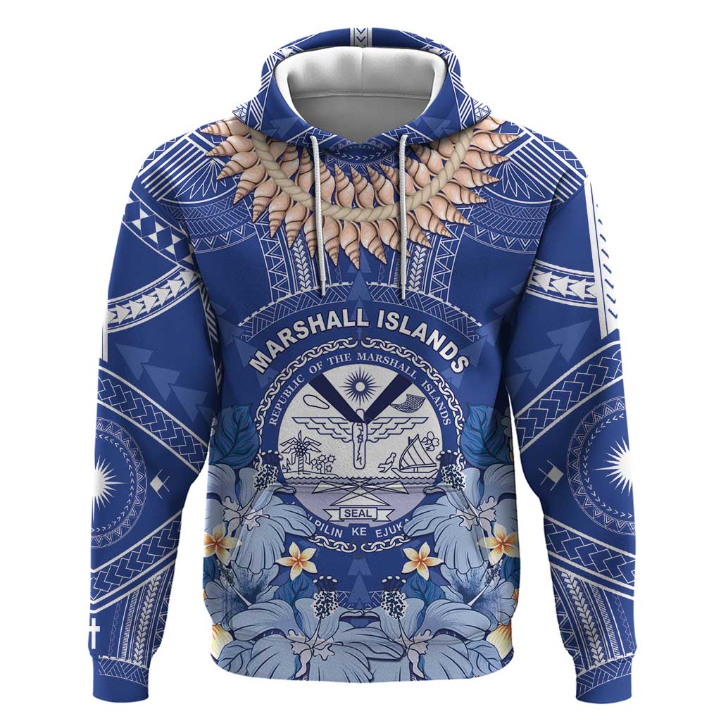 Marshall Islands Jemenei Day Hoodie Polynesian Tribal Tattoo Seashell Necklace LT05 Pullover Hoodie Blue - Polynesian Pride