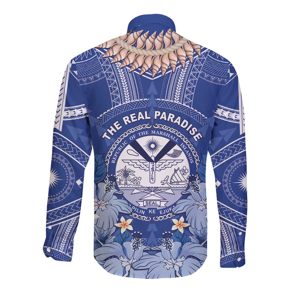 Marshall Islands Jemenei Day Long Sleeve Button Shirt Polynesian Tribal Tattoo Seashell Necklace LT05 - Polynesian Pride