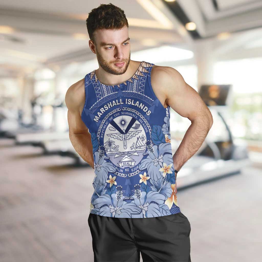 Marshall Islands Jemenei Day Men Tank Top Polynesian Tribal Tattoo Seashell Necklace LT05 Blue - Polynesian Pride