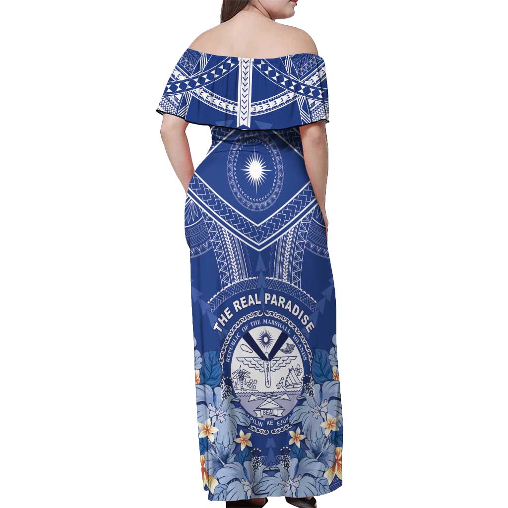 Marshall Islands Jemenei Day Off Shoulder Maxi Dress Polynesian Tribal Tattoo Seashell Necklace LT05 - Polynesian Pride