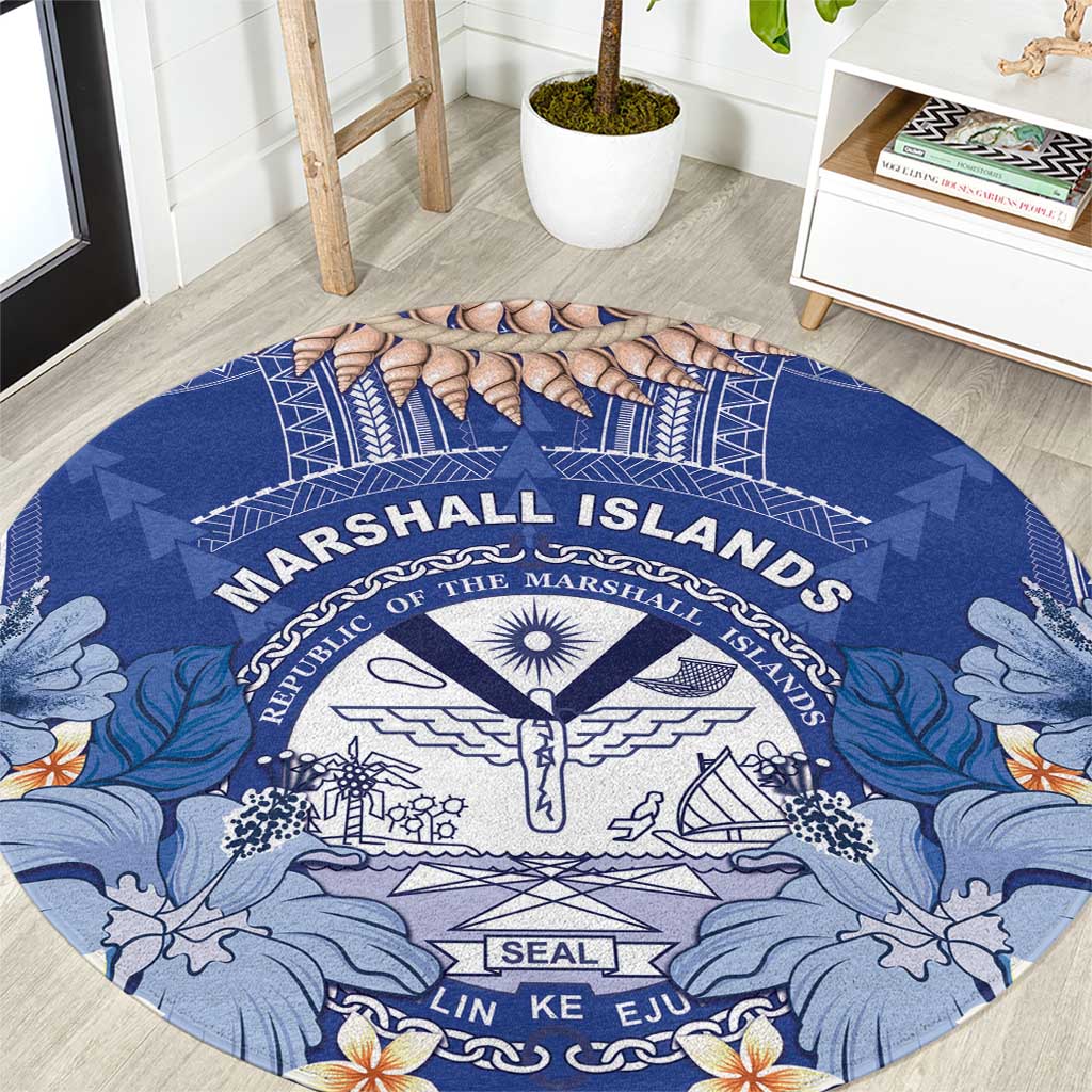 Marshall Islands Jemenei Day Round Carpet Polynesian Tribal Tattoo Seashell Necklace LT05 Blue - Polynesian Pride