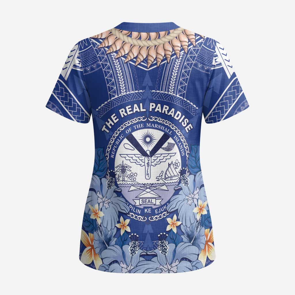 Marshall Islands Jemenei Day Scrub Top Polynesian Tribal Tattoo Seashell Necklace LT05 - Polynesian Pride