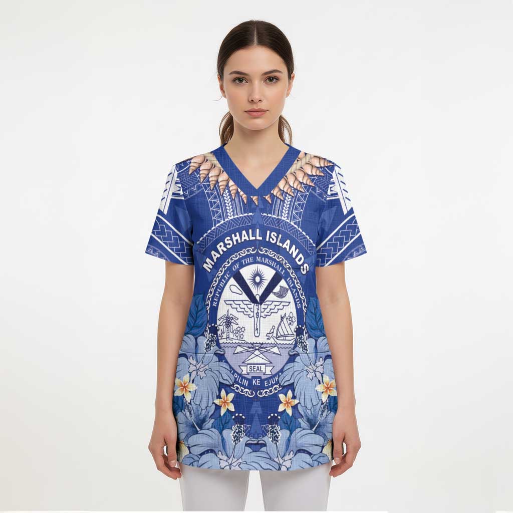 Marshall Islands Jemenei Day Scrub Top Polynesian Tribal Tattoo Seashell Necklace LT05 - Polynesian Pride