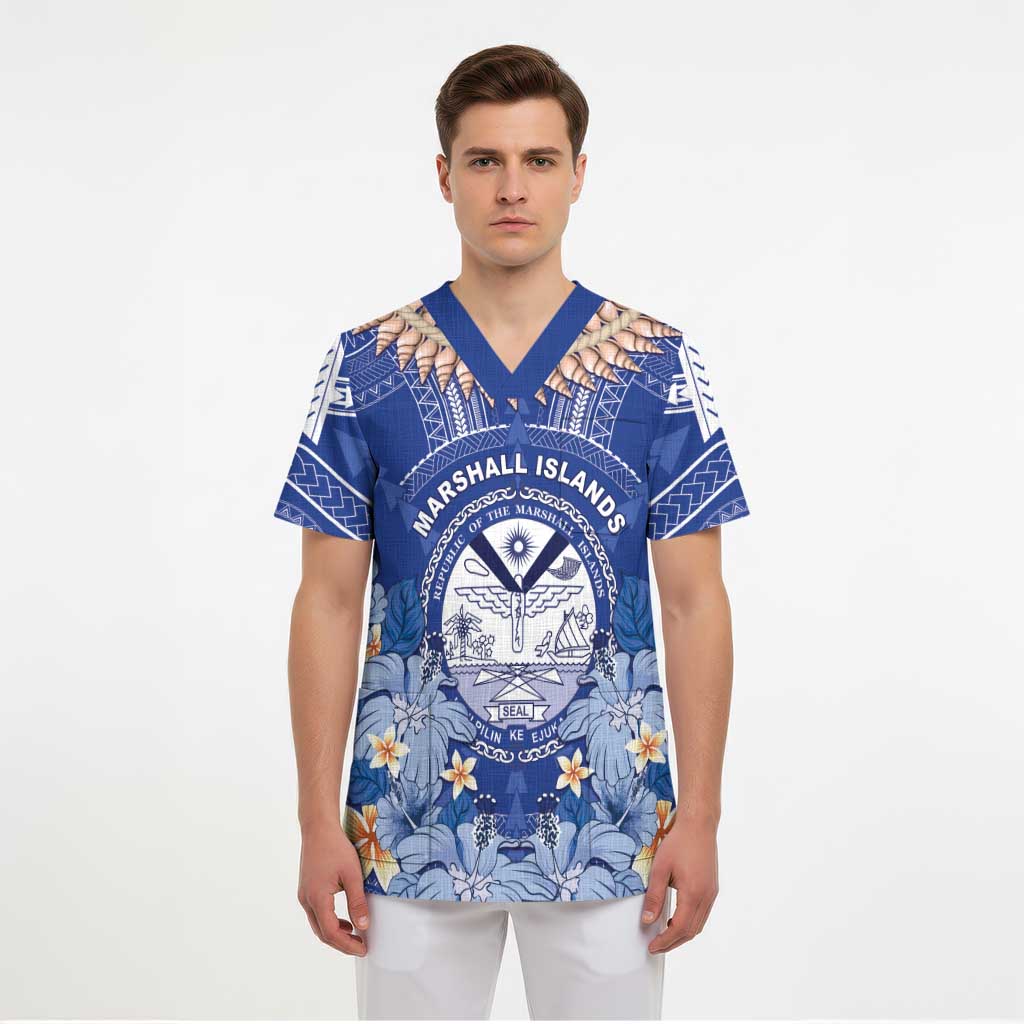 Marshall Islands Jemenei Day Scrub Top Polynesian Tribal Tattoo Seashell Necklace LT05 - Polynesian Pride