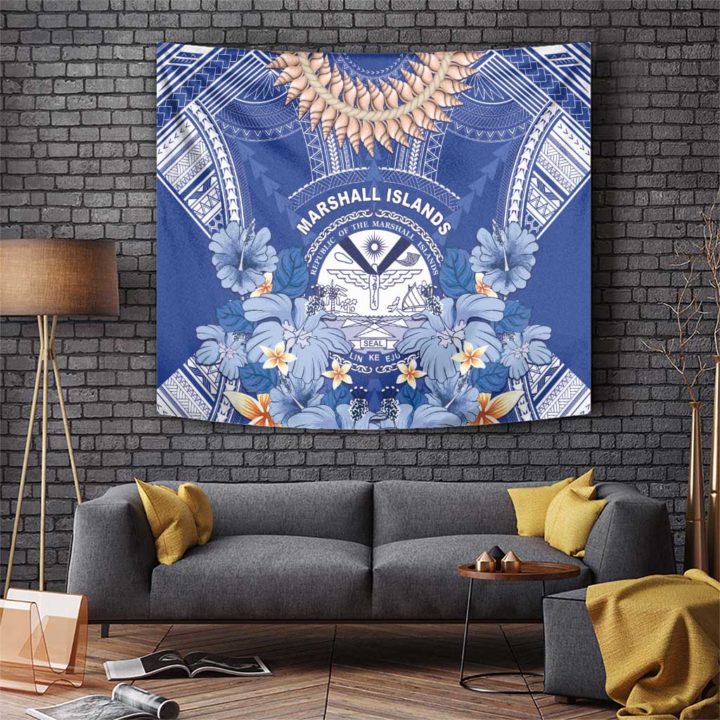 Marshall Islands Jemenei Day Tapestry Polynesian Tribal Tattoo Seashell Necklace LT05 Blue - Polynesian Pride