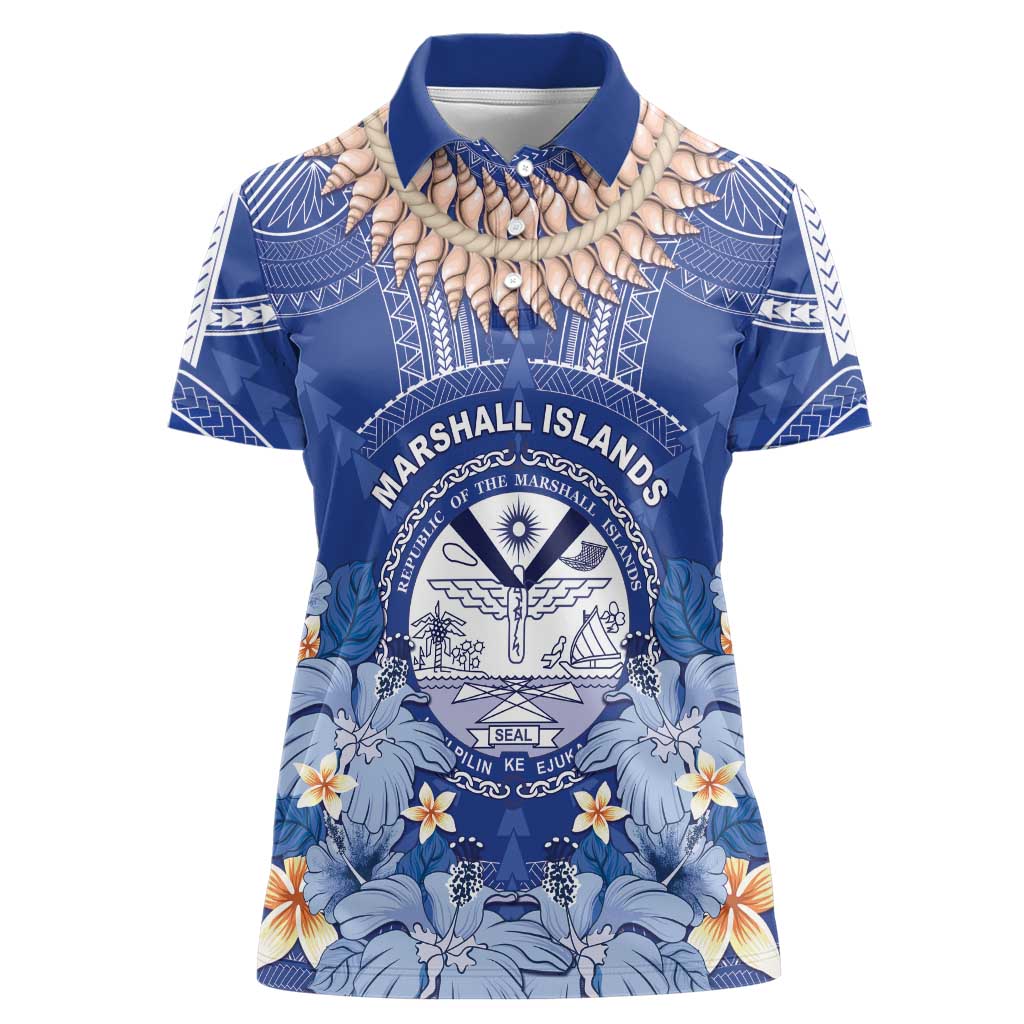 Marshall Islands Jemenei Day Women Polo Shirt Polynesian Tribal Tattoo Seashell Necklace