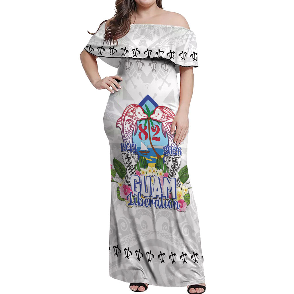 Guam Chamorro Liberation Day Off Shoulder Maxi Dress 82nd Anniversary LT05 Women White - Polynesian Pride