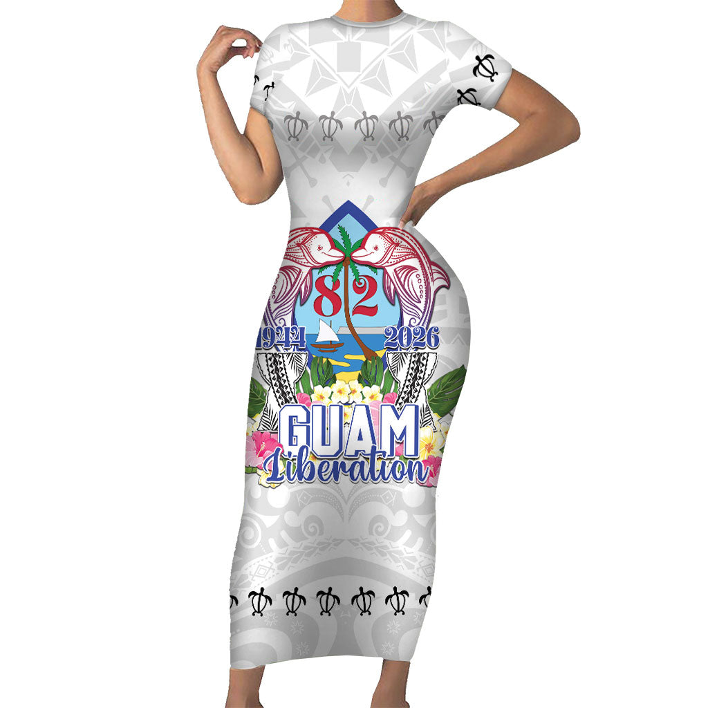Guam Chamorro Liberation Day Short Sleeve Bodycon Dress 82nd Anniversary LT05 Long Dress White - Polynesian Pride