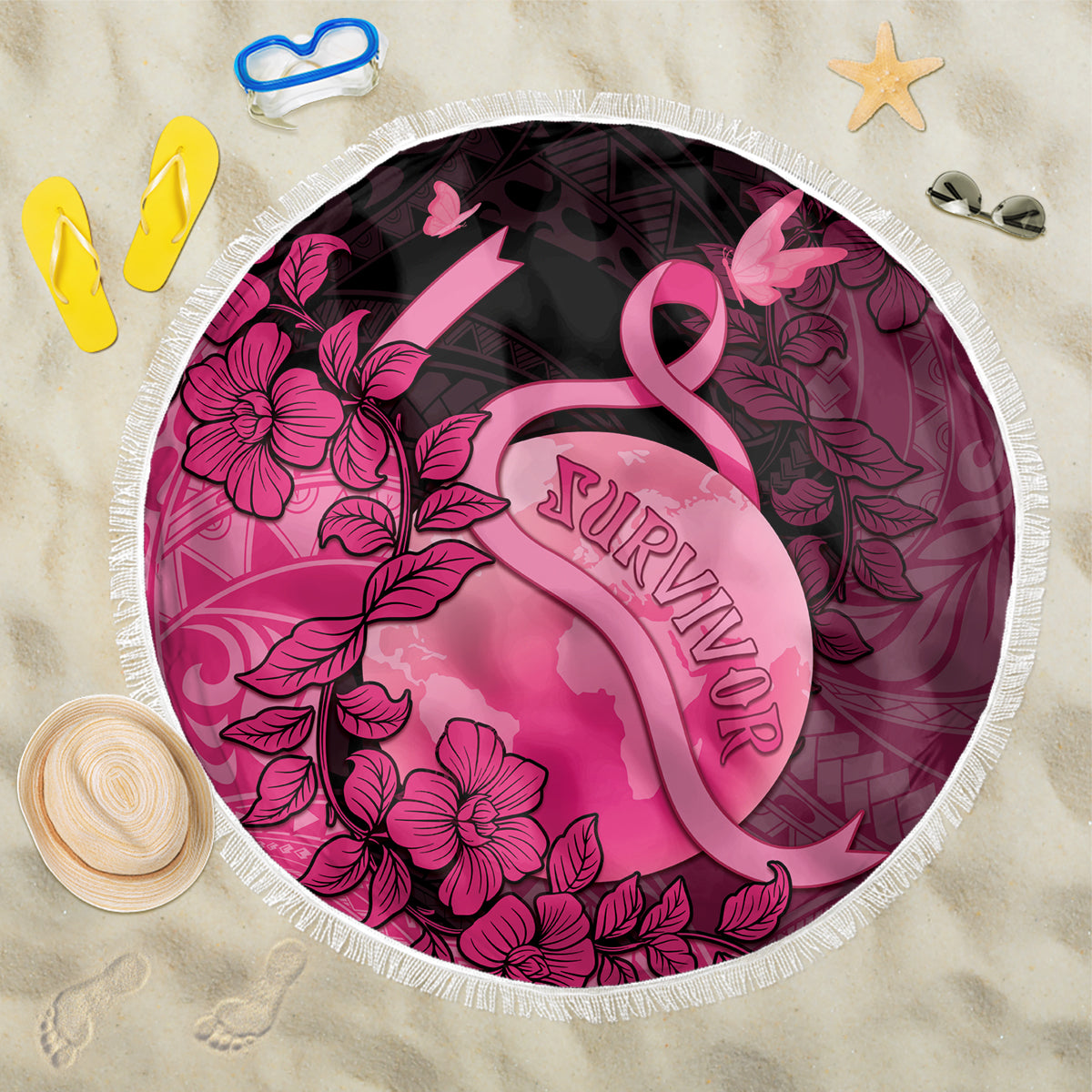 Cancer Fighter Beach Blanket I Beat Cancer LT05 One Size 150cm Pink - Polynesian Pride