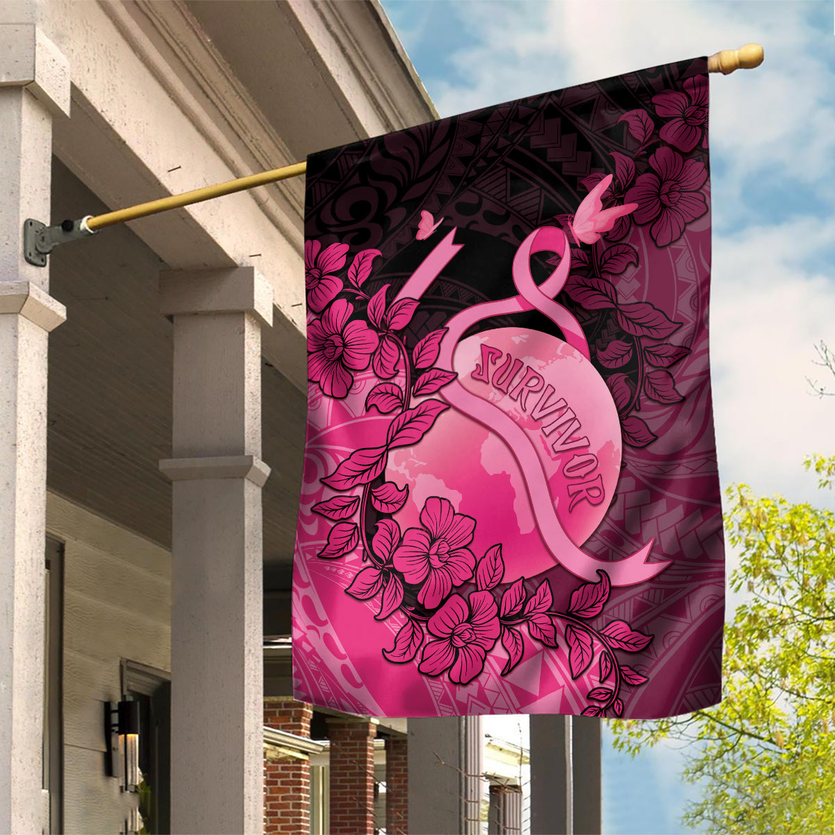 Cancer Fighter Garden Flag I Beat Cancer LT05 House Flag Pink - Polynesian Pride