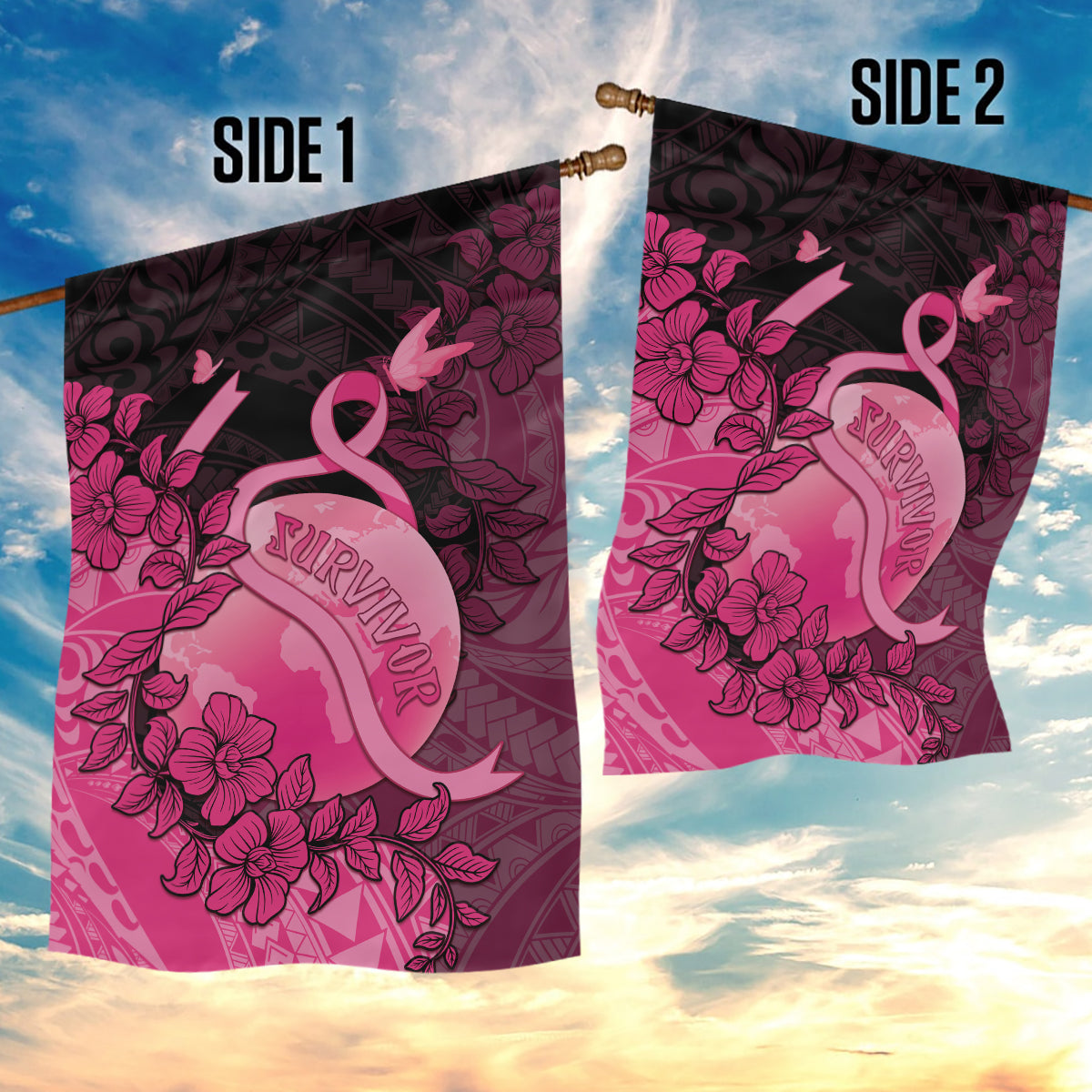 Cancer Fighter Garden Flag I Beat Cancer LT05 - Polynesian Pride