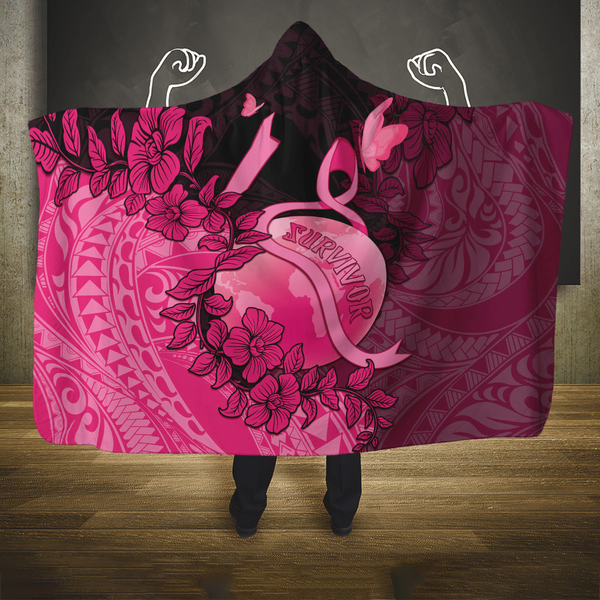 Cancer Fighter Hooded Blanket I Beat Cancer LT05 One Size Pink - Polynesian Pride