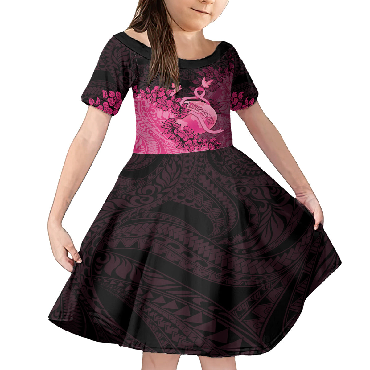 Personalised Cancer Fighter Kid Short Sleeve Dress I Beat Cancer LT05 KID Pink - Polynesian Pride
